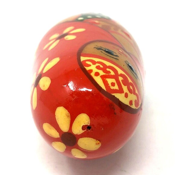 Matryoshka Russian Chime Doll Vintage Hand Painted Roly Poly Folk Art Set of 2 - Picture 6 of 16